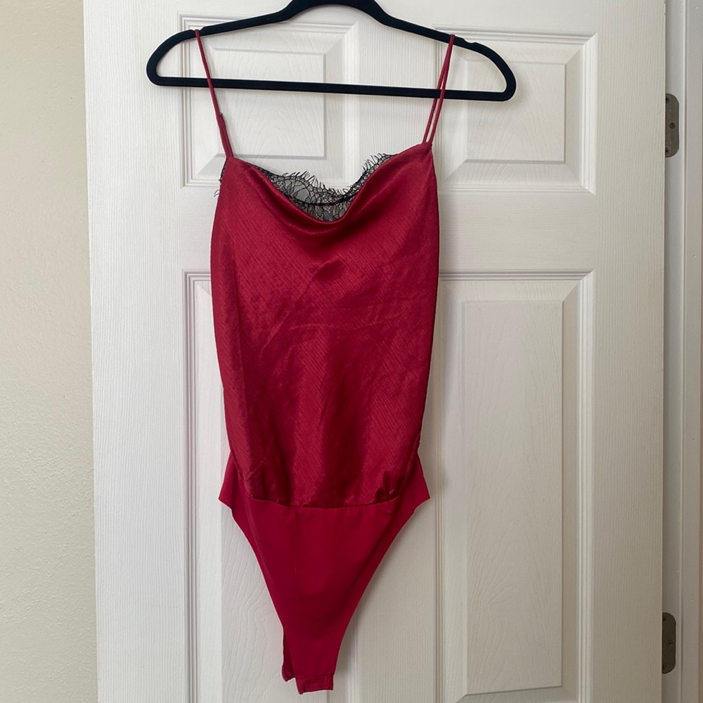 Red Cowl Neck Bodysuit